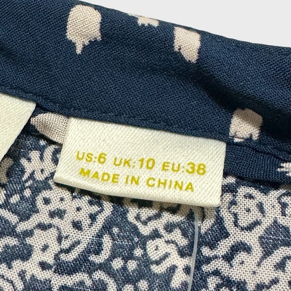 Anthropologie Maeve Blouse Womens Size 6 Navy Blue Pattern Hiver Peasant Top NWT - Picture 6 of 15